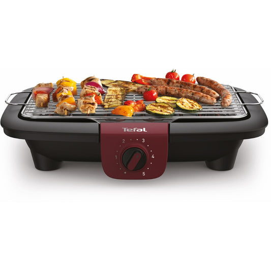 Tefal Easygrill Adjust Red electric grill, 2300 watt table grill, 870 cm² grill area, easy to clean, grill grate and drip tray dishwasher safe, completely dismantled, black/burgundy red, BG90E5