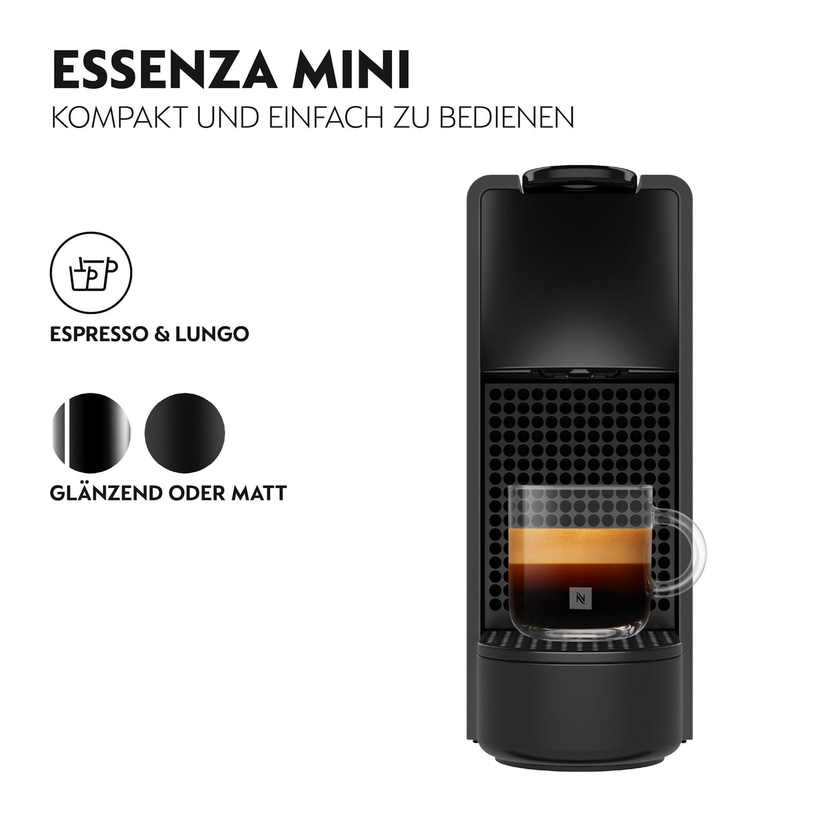 NESPRESSO KRUPS Essenza Mini Black Matte Original Capsule Machine XN110N - XN110NF0