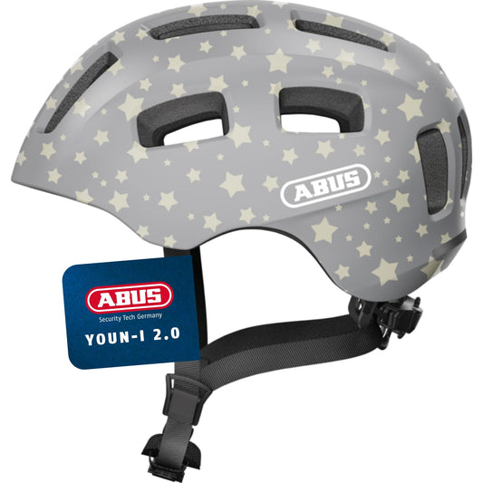 ABUS Youn-I 2.0 bicycle helmet - with light for children, teenagers and young adults - for girls and boys - gray with star pattern, size M - 63811