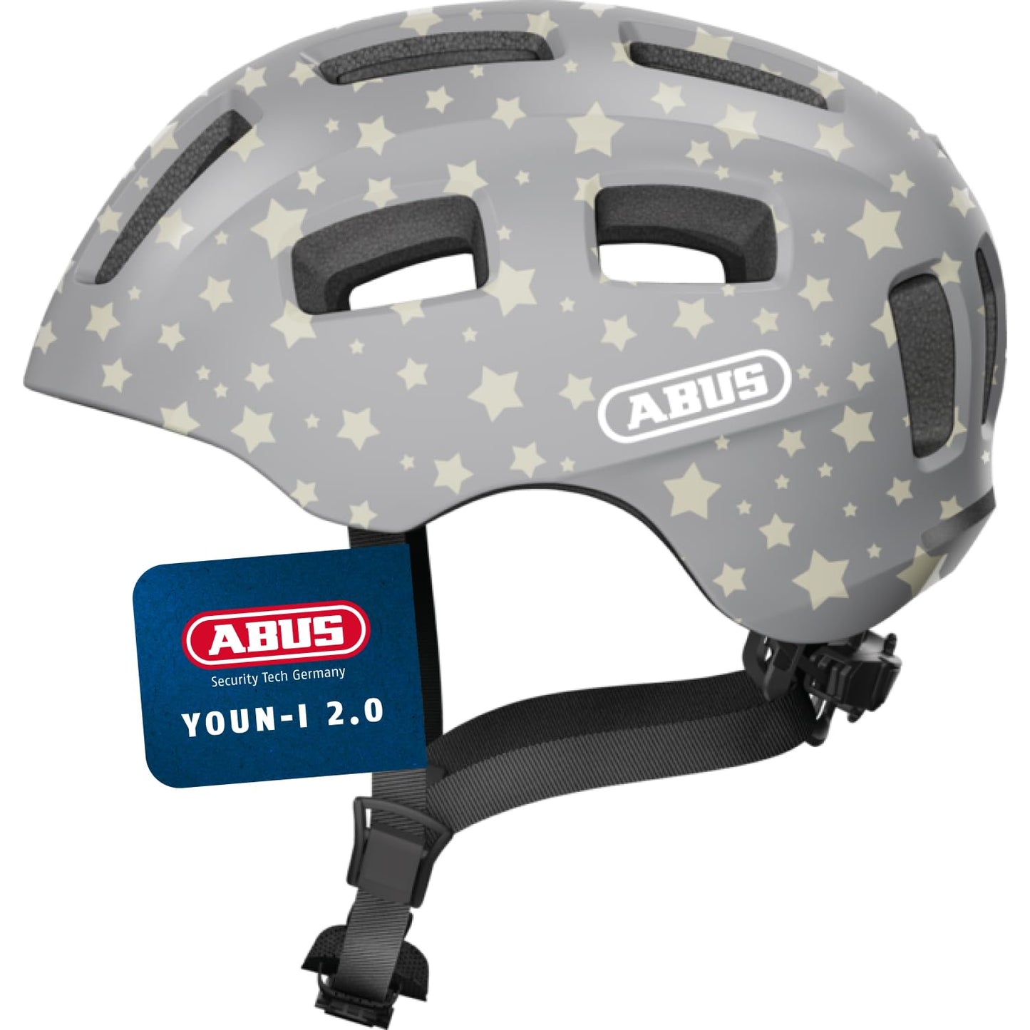 ABUS Youn-I 2.0 bicycle helmet - with light for children, teenagers and young adults - for girls and boys - gray with star pattern, size S - 63810