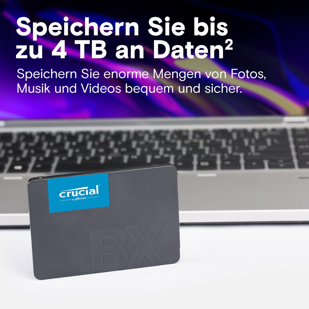 Crucial BX500 SATA SSD 2TB, 2.5" internal hard drive, up to 540 MB/s, 2TB SSD compatible with laptop and desktop (PC), 3D NAND, dynamic write acceleration - CT2000BX500SSD101
