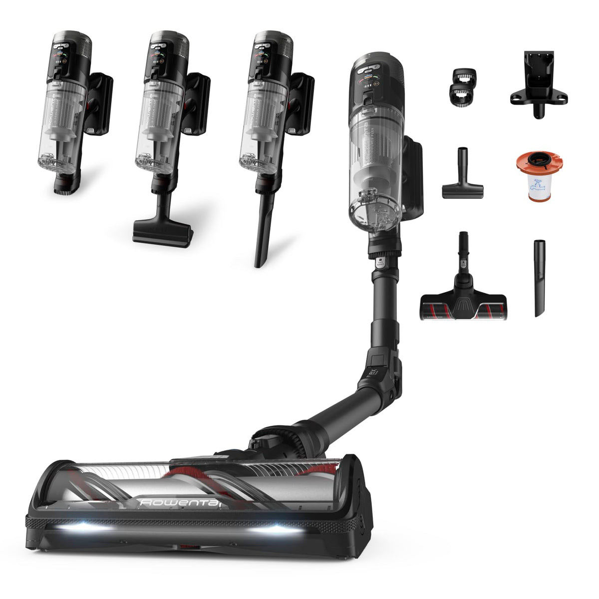 Rowenta X-Force Flex 12.60 Neo cordless vacuum cleaner, weighing only 1.6 kg as a handheld vacuum, 150 Air Watts, 60 minutes of runtime, flexible hose, digital control display, LED lighting, Black, RH9L55E0