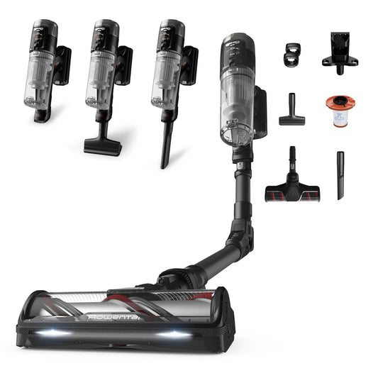 Rowenta X-Force Flex 12.60 Neo aspirator fără fir cu acumulator, doar 1,6 kg ca aspirator de mână, 150 Air Watt, 60 min. timp de funcționare, tub flexibil, display de control digital, iluminare LED, negru, RH9L55E0