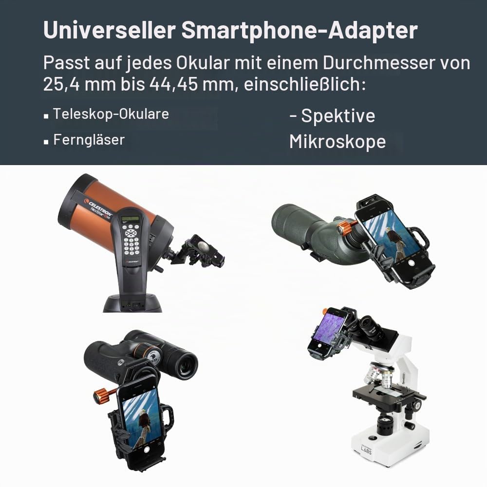 Celestron 81038 NexGo DX Universal Digiscoping and Astroimaging Smartphone Adapter Kit with Bluetooth Remote - Connects Your Smartphone Camera to an Eyepiece to Capture Images and Video, Black