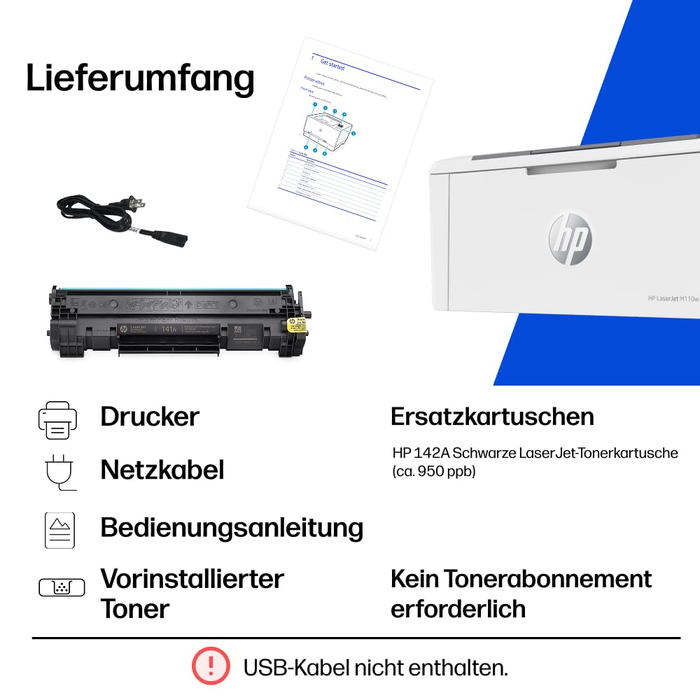 HP LaserJet M110w laser printer black and white, mono laser, printer, WLAN, Airprint, Smart App, print up to 20 ppm, auto-on/auto-off technology - 7MD66F#B19