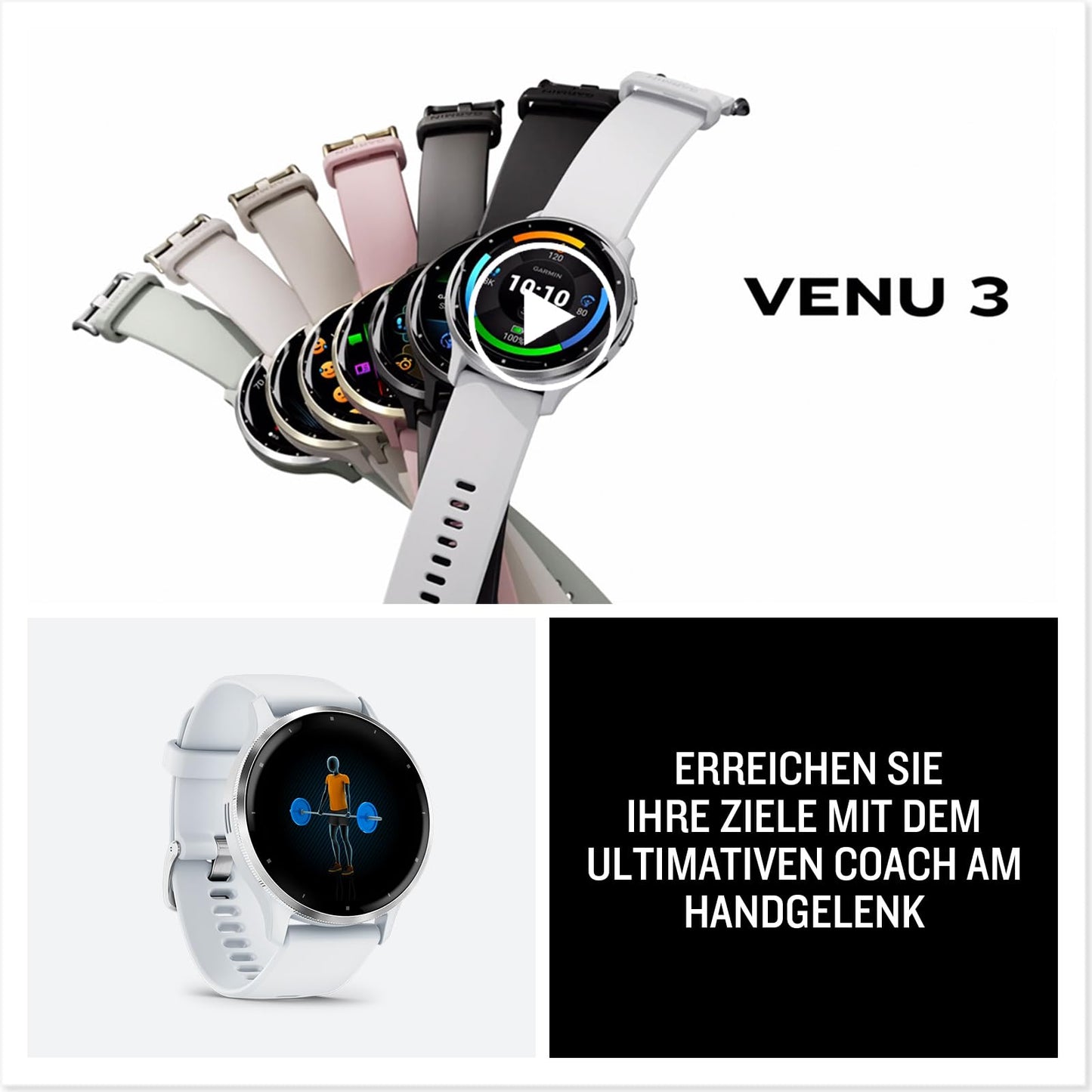 Garmin Venu 3S 41mm – fitness smartwatch, 1.2" AMOLED touch display, up to 10 days battery life, 30+ sports apps, Bluetooth telephony and voice assistance, music, GarminPay, wheelchair mode - 010-02785-01