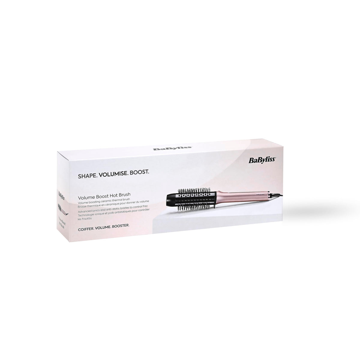 BaByliss Volume Boost Thermal Hot Air Brush – 38mm heating brush with curling function, ion frizz control, 4 temperature settings, multi-voltage capability, Pink/Black, HSB200E