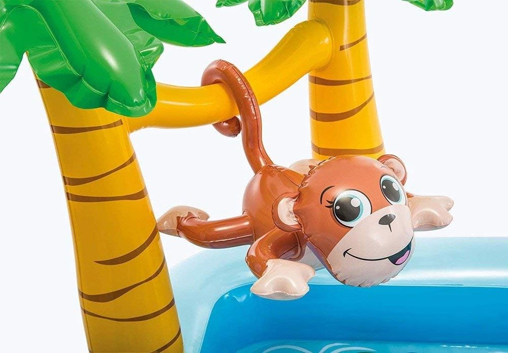 INTEX "Jungle Adventure Play" Inflatable Paddling Pool for Children Children's Pool Set 244 x 198 x 71cm Jungle World Flamingo, Crocodile, Hippopotamus & Monkey, Rain Shower & Slide, 550 l (57161NP)