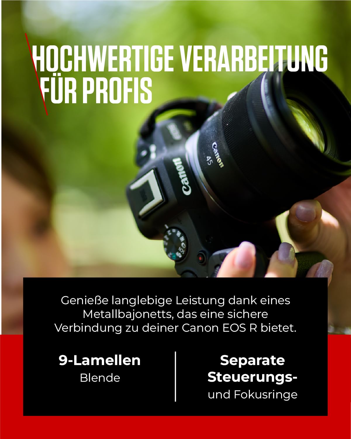 Canon lens RF 45mm F1.2 STM - fixed focal length lens with F1.2 light intensity - ideal for portrait photography - compatible with Canon EOS R system