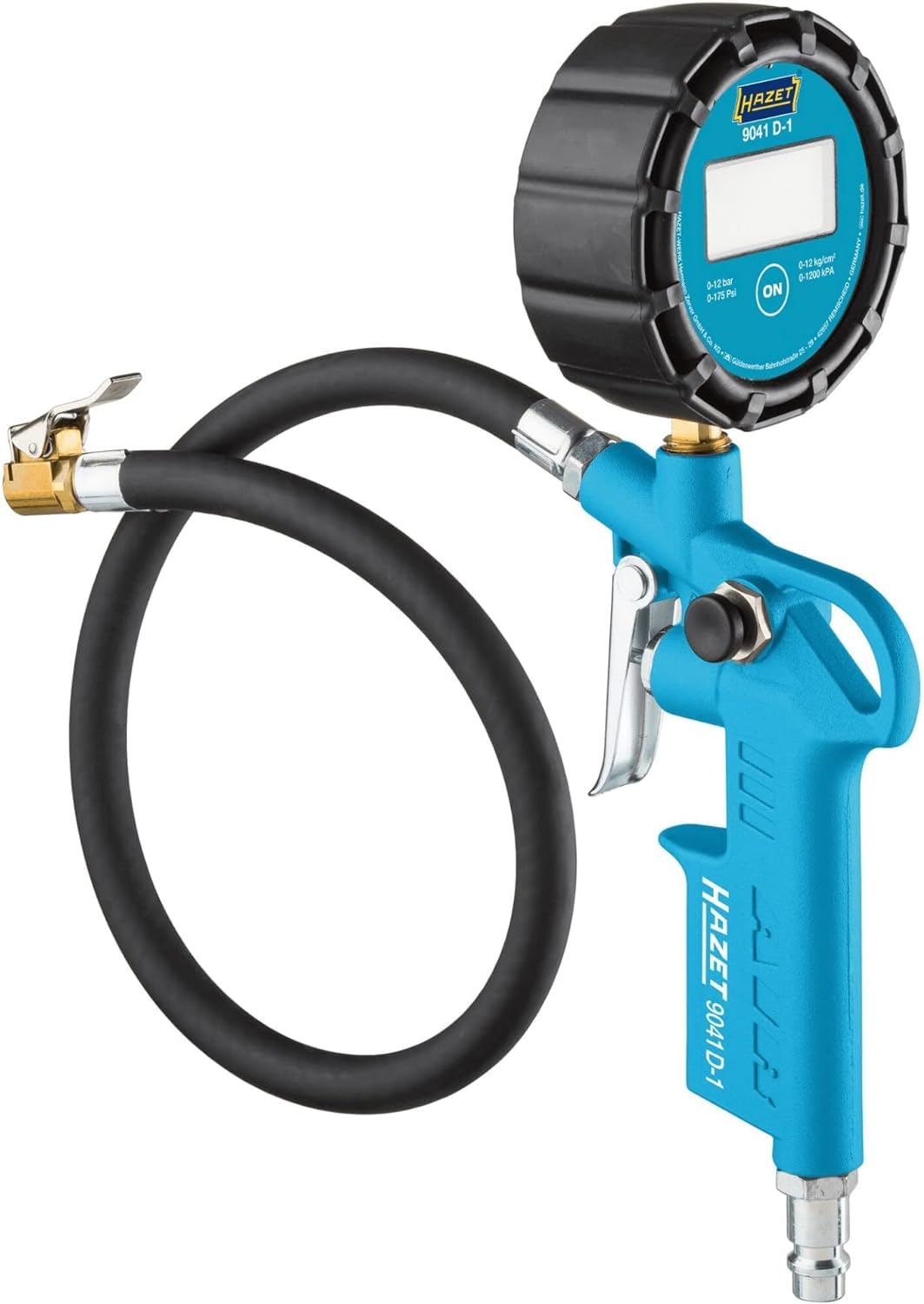 HAZET tire inflation gauge 9041D-1 I digital display, illuminated, measuring range: 0-12 bar, hose length: 400 mm, pressure gauge diameter: 63 mm I tire pressure gauge for cars, motorcycles, trucks and much more. - HZ9041D-1