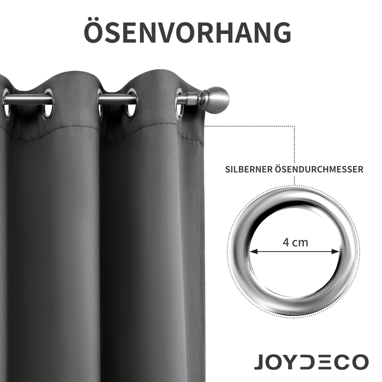 Joydeco Opaque curtains with eyelets, set of 2, blackout curtain, thermal curtain, heat protection, eyelet curtain for bedroom, living room (2 x H137 x W117, light grey) - EJ21001-LGR-137-117