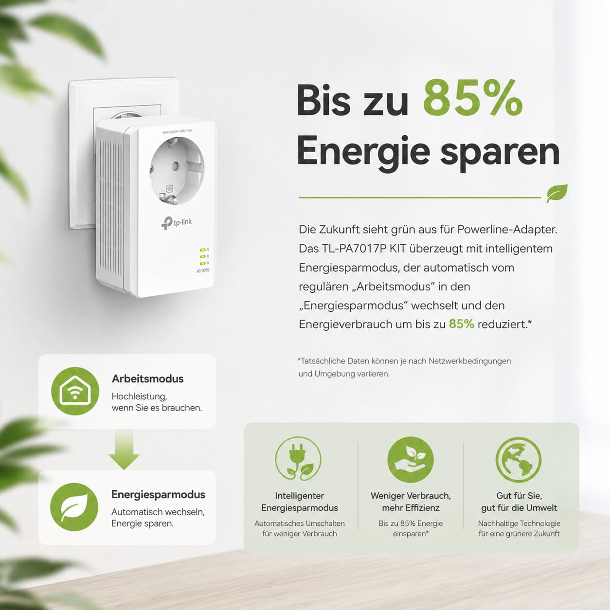TP-Link Powerline Adapter Set TL-PA7017P KIT (1000Mbit/s, with socket, Gigabit port, Plug&Play, compatible with all HomePlug AV/AV2 powerline adapters, ideal for media streaming)