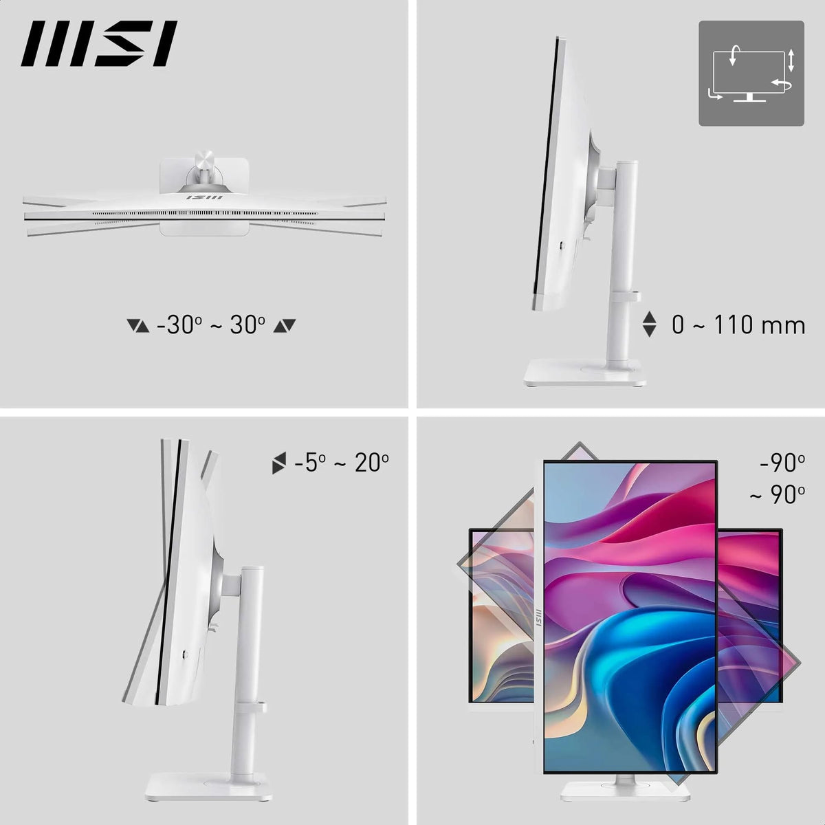 MSI Modern MD272UPHW 27-Inch UHD Office Monitor - 3840 x 2160 IPS Panel, 60Hz, eye-friendly display, VESA mountable, 4-way adjustable - HDMI 2.0b, DisplayPort 1.4a, Type-C, USB-B, USB-A - 9S6-3PB19H-279