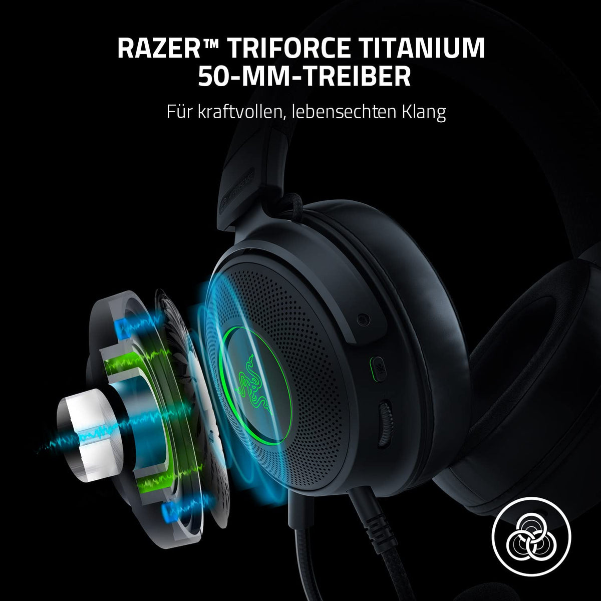 Razer Kraken V3 Hypersense - Căști de gaming USB cu fir, dotate cu tehnologie haptic (driveri TriForce Titanium de 50mm, THX Spatial Audio, microfon cardioid HyperClear detașabil) Negru - RZ04-03770100-R3M1