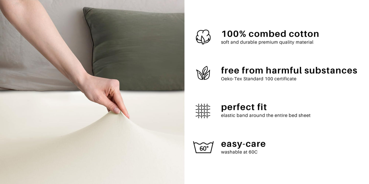 DecoKing fitted sheet 200x220 220x240 cm 100% combed cotton ecru fitted sheets jersey box spring bed Amber 200 x 220 220 x 240