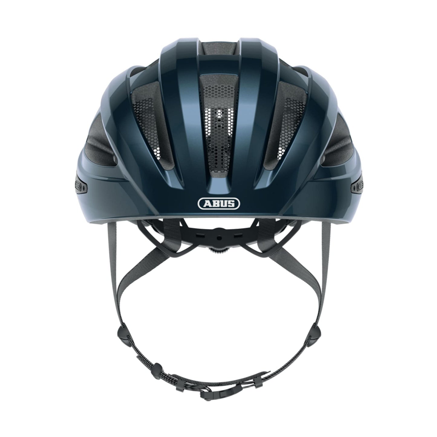 ABUS road bike helmet Macator - sporty bike helmet for beginners - also for pigtail wearers - for women and men - dark blue glossy, size M - 67326
