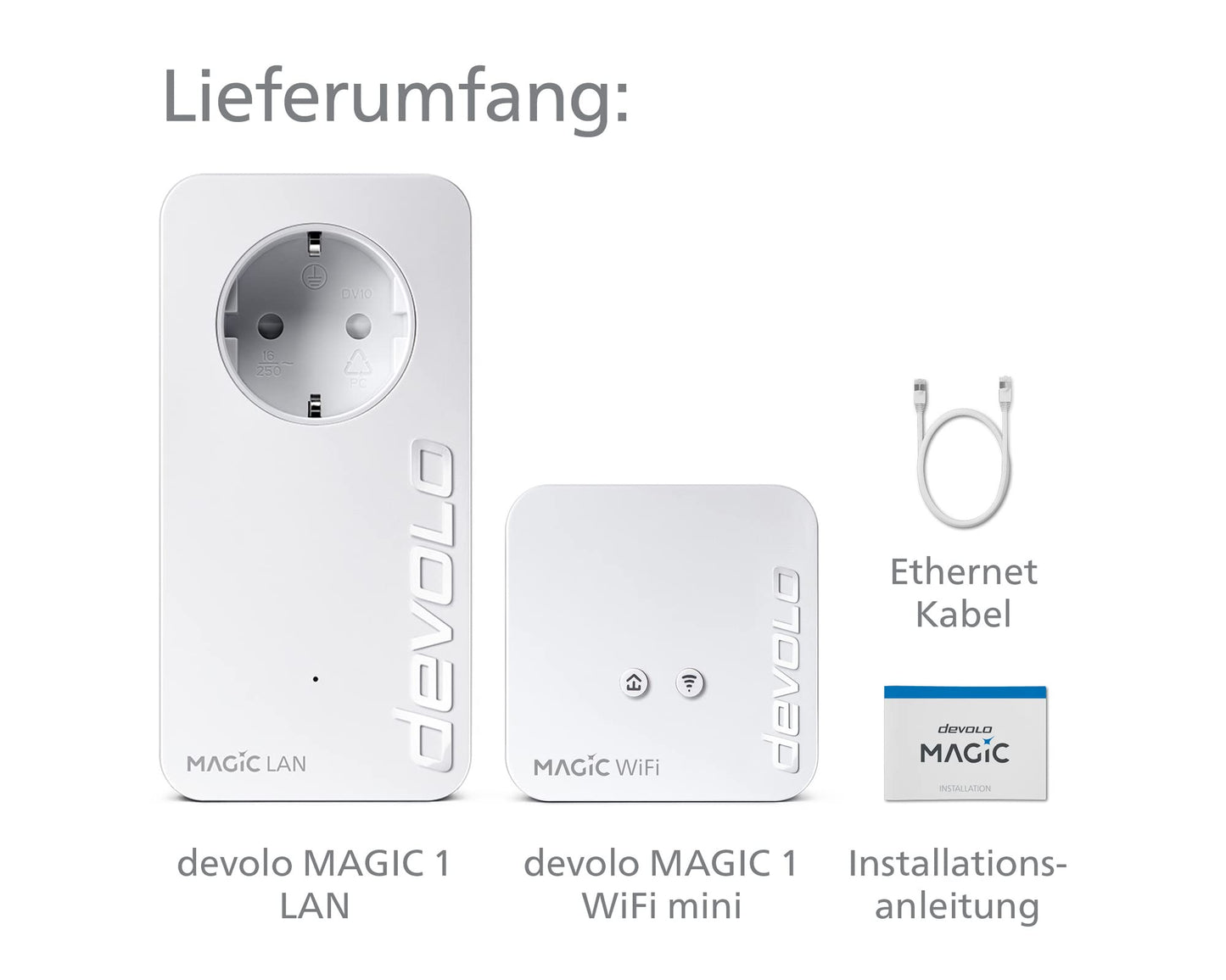 devolo Magic 1 WiFi mini starter kit, WiFi powerline adapter, up to 1,200 Mbit/s, WiFi amplifier, 1x LAN connection, dLAN 2.0, white - 8569