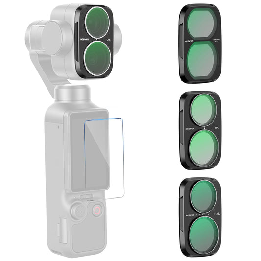 NEEWER ND Filter Set compatible with DJI Osmo Pocket 4P only, Variable Neutral Density Filter (ND2-32) + CPL + 1/4 Black Diffusion Gimbal Action Cam Lens Filter Screen Protector Photography Accessories Kit - FL-P23