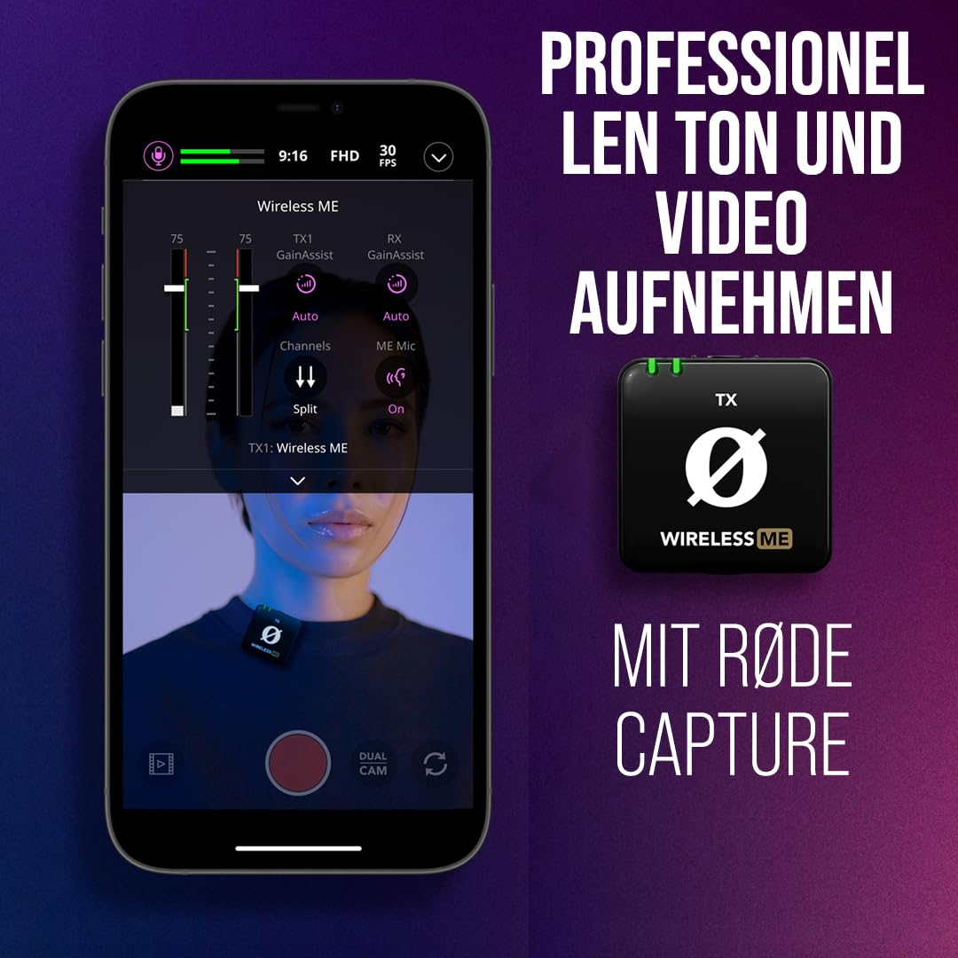 RØDE Wireless ME TX Ultra-compact wireless microphone system, GainAssist technology and 100 m range for video recordings, interviews and content creation (black)