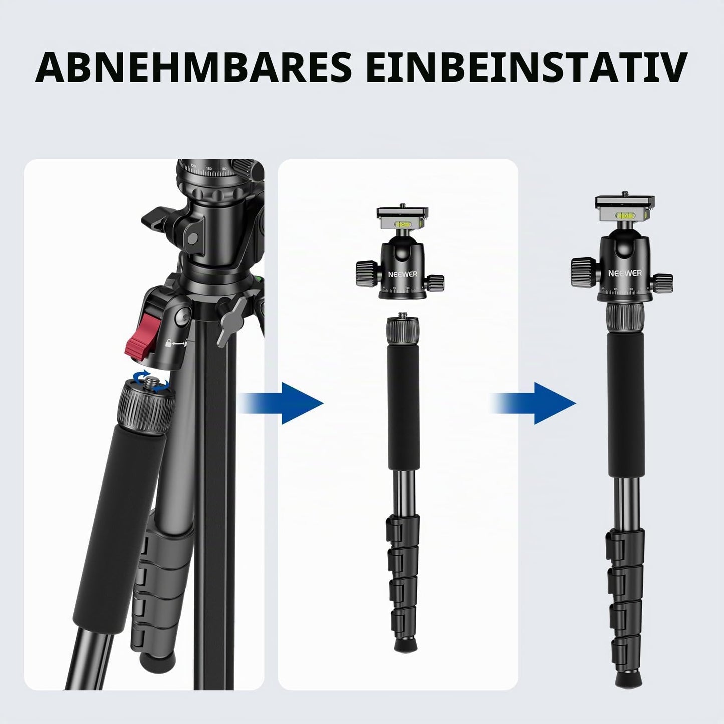 NEEWER Basics 64.5" Horizontal Overhead Camera Tripod with Ball Head/Mobile Phone Holder Compatible with iPhone, Aluminum Travel Tripod Monopod, 360° Pan, 180° Tilt Angle, 10kg Load Capacity, TP66