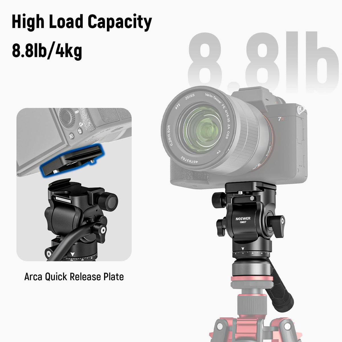NEEWER Fluid Head Tripod with +/-10° Leveling Base (⌀37mm), Metal, GM27