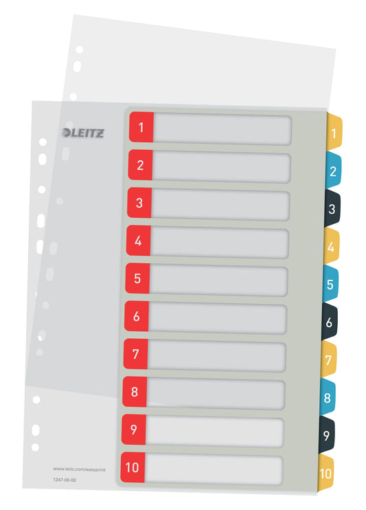 Leitz PC-writable register in A4 format, pack of 15, 1-10, robust, multi-colored, cozy series, 12470000 - 12470000-15