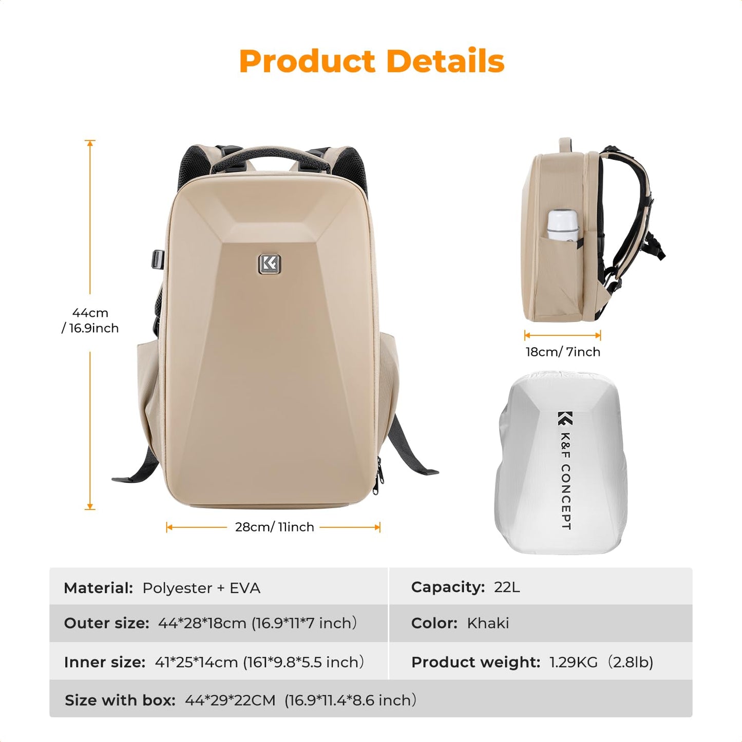 K&F CONCEPT camera backpack photo backpack with hard shell camera bag with 15.6 inch laptop compartment and rain cover, backpack for drones - KF13.134V6