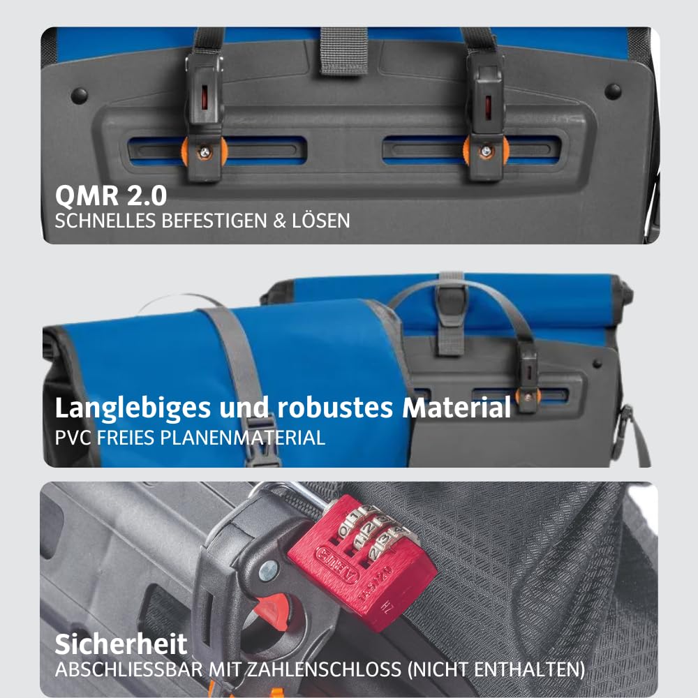 VAUDE bicycle bag for luggage rack Aqua Back Single 1 x 24 L in blue, rear wheel bag waterproof, bicycle luggage rack bag at the back, easy to attach - Made in Germany - 12413