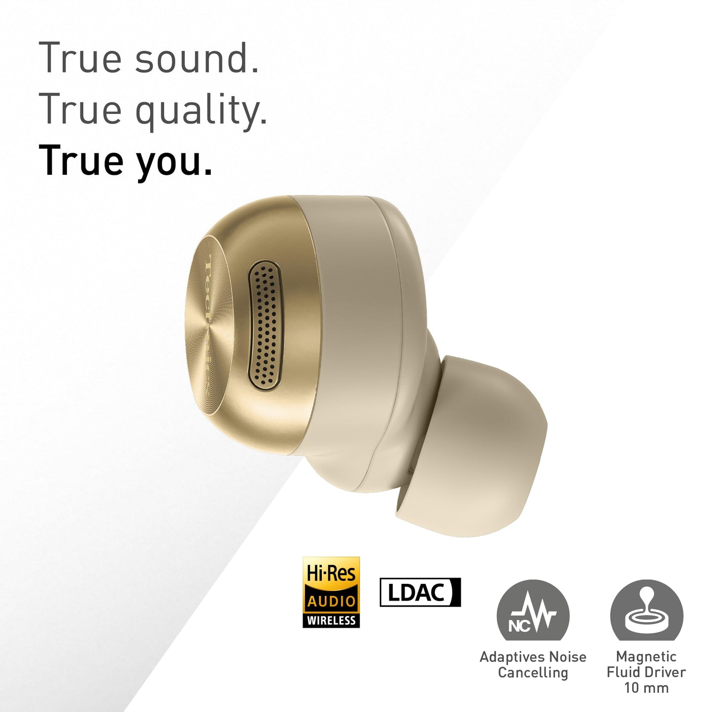 Technics EAH-AZ100E-N Wireless Noise Canceling Headphones, Comfortable In-Ear Headphones, Multipoint Bluetooth, Voice Focus AI, Champagne Gold
