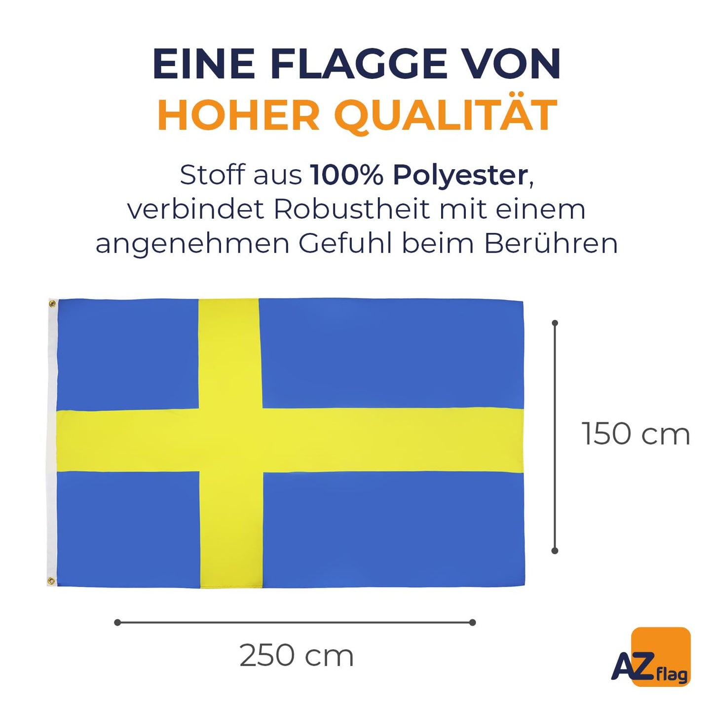 AZ FLAG - Sweden Flag - 250x150 cm - Large Swedish Flag 100% Polyester with Brass Eyelets - 300g - K_195