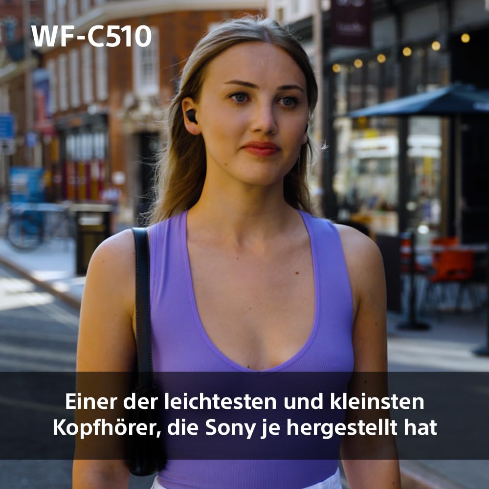 Sony WF-C510 Truly Wireless Headphones - Small, lightweight Bluetooth in-ear headphones with multipoint connection, ambient sound, IPX4 rating, Spotify Tap, Quick Charge, 22 HR battery, iOS & Android - black - WFC510B.CE7