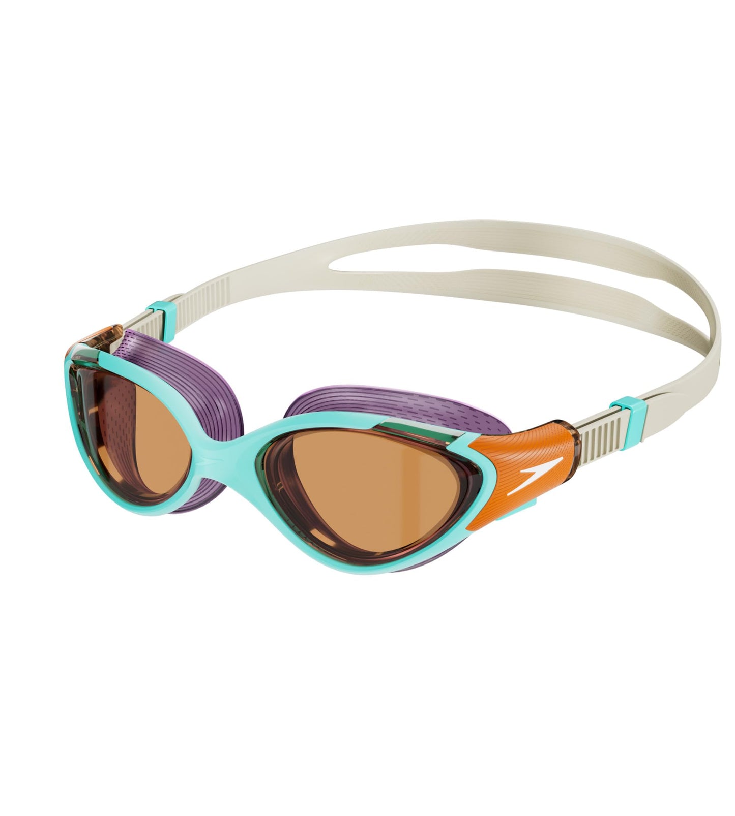 Speedo Women's Biofuse 2.0 Swimming Goggles | Design for women | Patented adjustment mechanism | Anti-fog | Waterproof | Comfortable seat Marine Blue/Pumpkin Spice/Pale One Size - 800377616735