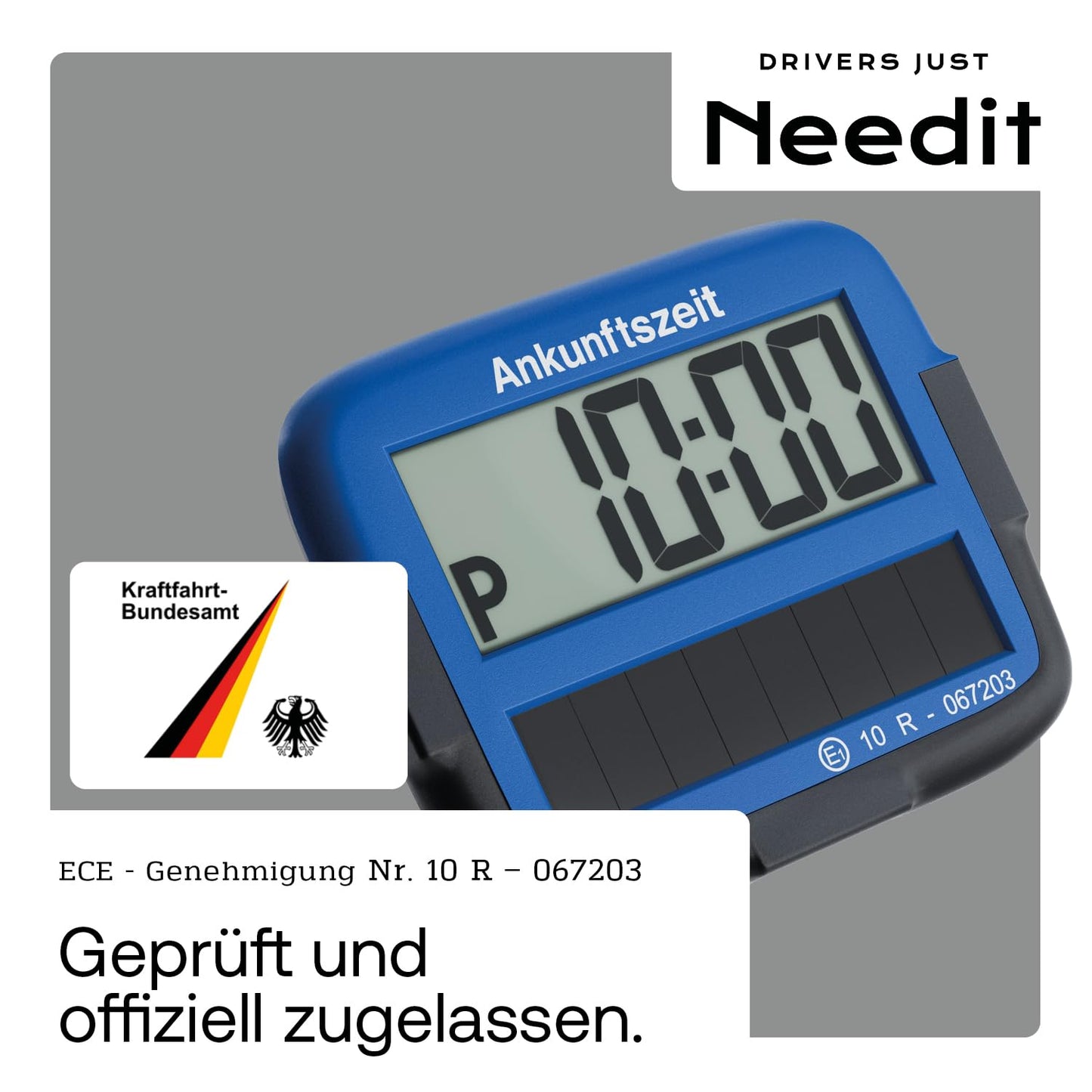 Needit Park Micro Solar Electronic Parking Disc [NEW Model 2025] I infinite energy, zero battery change | the only parking disc in Germany with an integrated rechargeable battery | blue - 9020