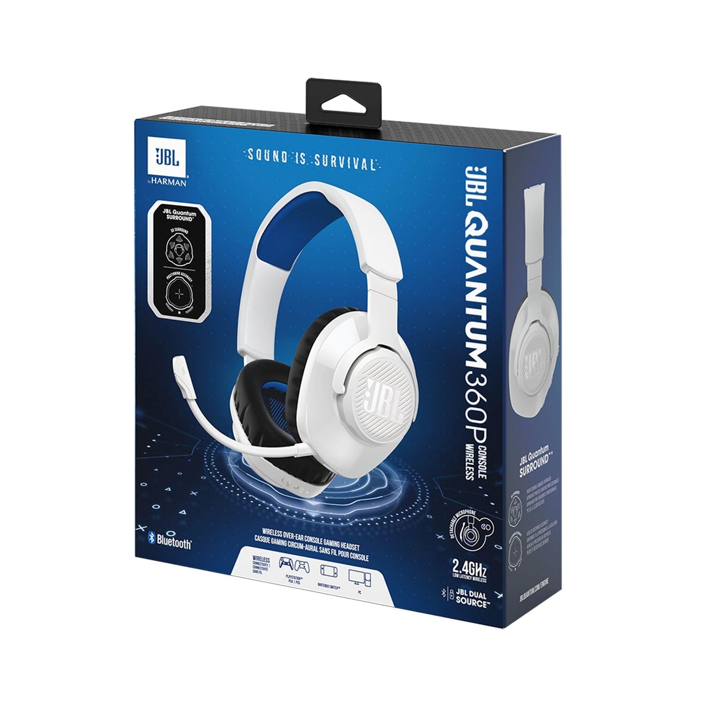 JBL Quantum 360P Over-Ear Gaming Headphones – For Playstation as well as PC, Mac and Nintendo Switch – With boom microphone and 22 hours of battery life – White - JBLQ360PWLWHTBLU