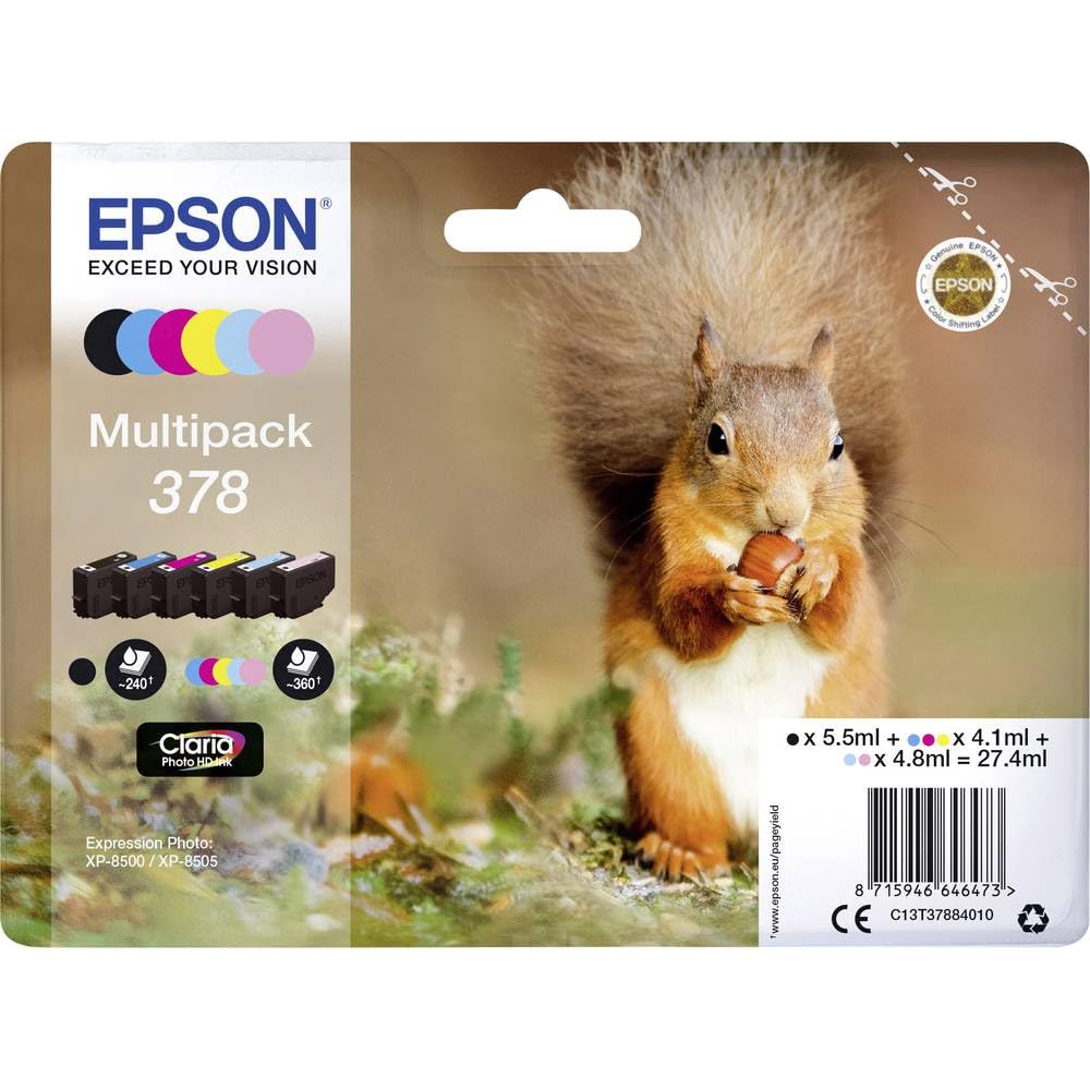 Epson 378 Squirrel Genuine Multipack, 6-colours Ink Cartridges, Claria Photo HD Ink - C13T37884010