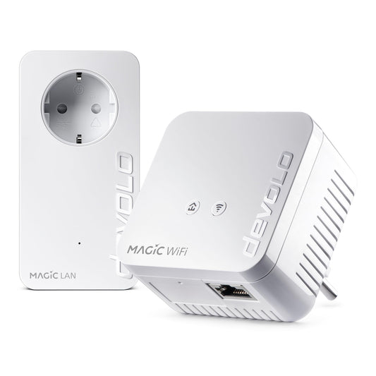 devolo Magic 1 WiFi mini starter kit, WiFi powerline adapter, up to 1,200 Mbit/s, WiFi amplifier, 1x LAN connection, dLAN 2.0, white - 8569
