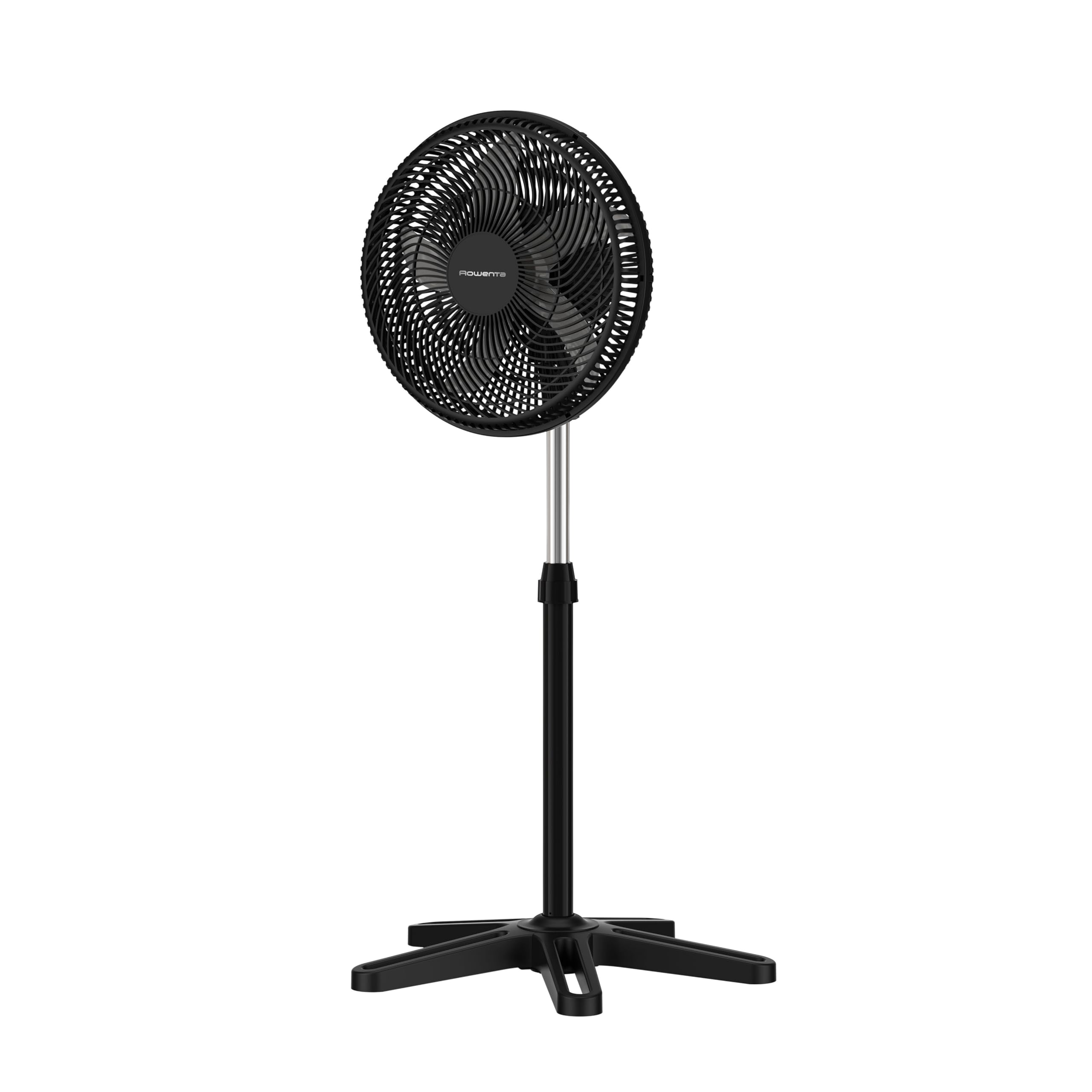Ventilator cu picior Rowenta Turbo Essential - ventilator puternic de masă/picior cu 3 viteze, silențios 58 dB, reglabil pe înălțime și oscilant, compact pentru birou, living/dormitor, VU3110F3