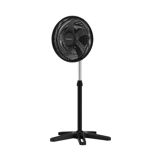 Ventilator cu picior Rowenta Turbo Essential - ventilator puternic de masă/picior cu 3 viteze, silențios 58 dB, reglabil pe înălțime și oscilant, compact pentru birou, living/dormitor, VU3110F3