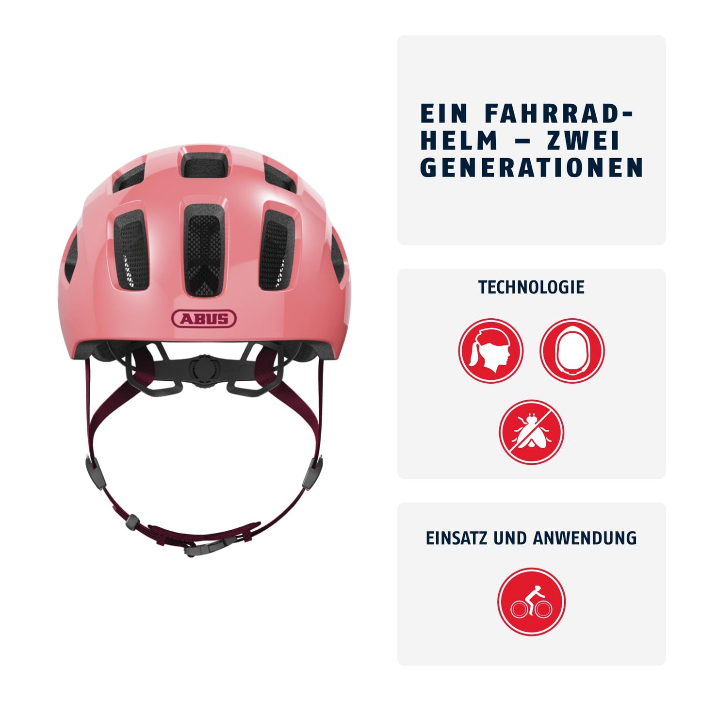 ABUS Youn-I 2.0 bicycle helmet - with light for children, teenagers and young adults - for girls and boys - coral, size M - 40157