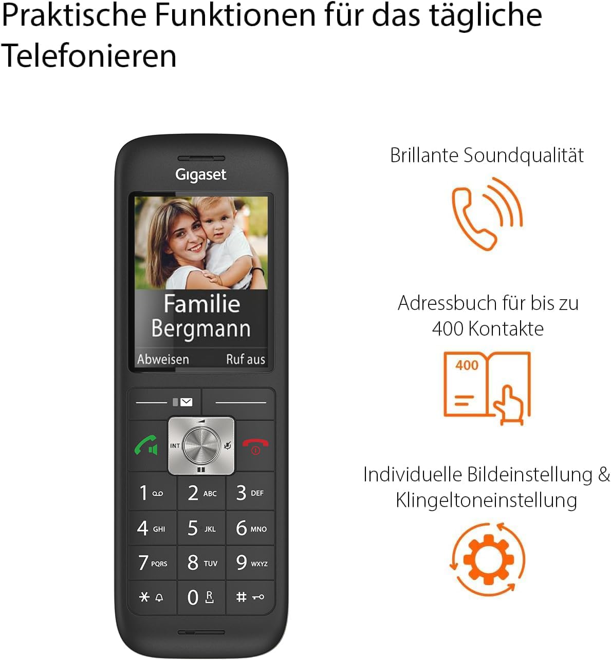Gigaset CL660HX - Design DECT handset with charging cradle - Fritzbox compatible - high-quality cordless telephone for router and DECT base, black [German version] [Without base] - S30852-H2862-R144