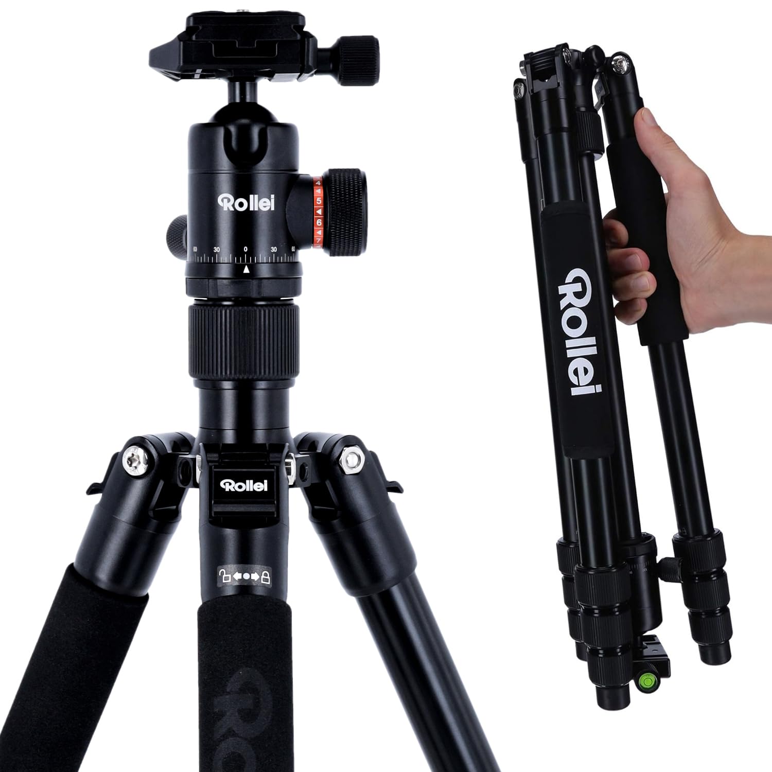 Rollei C5i camera tripod black, 158cm Compact photo tripod made of aluminum with ball head Lightweight travel tripod with monopod function for DSLR camera Arca Swiss compatible tripod for smartphone - 22583