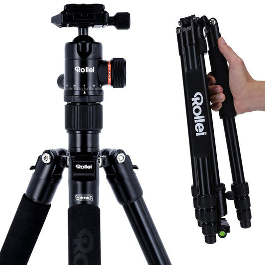 Rollei C5i camera tripod black, 158cm Compact photo tripod made of aluminum with ball head Lightweight travel tripod with monopod function for DSLR camera Arca Swiss compatible tripod for smartphone - 22583