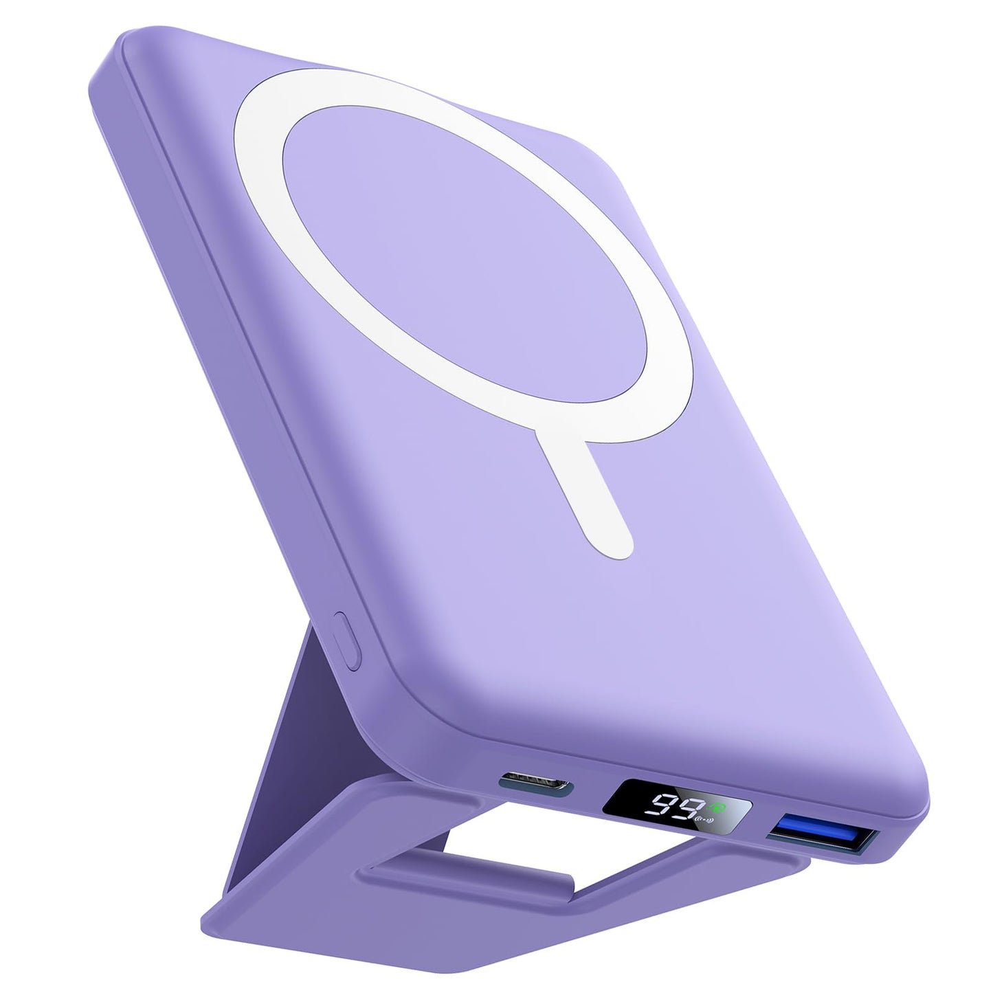 AOGUERBE Wireless Power Bank, 10,000mAh Foldable Magnetic Power Bank PD 22.5W Fast Charging with LED Display, Compatible with MagSafe for iPhone 17/16/15/14/13/12/Pro/Pro Max Series. (light violet) - KT-D009
