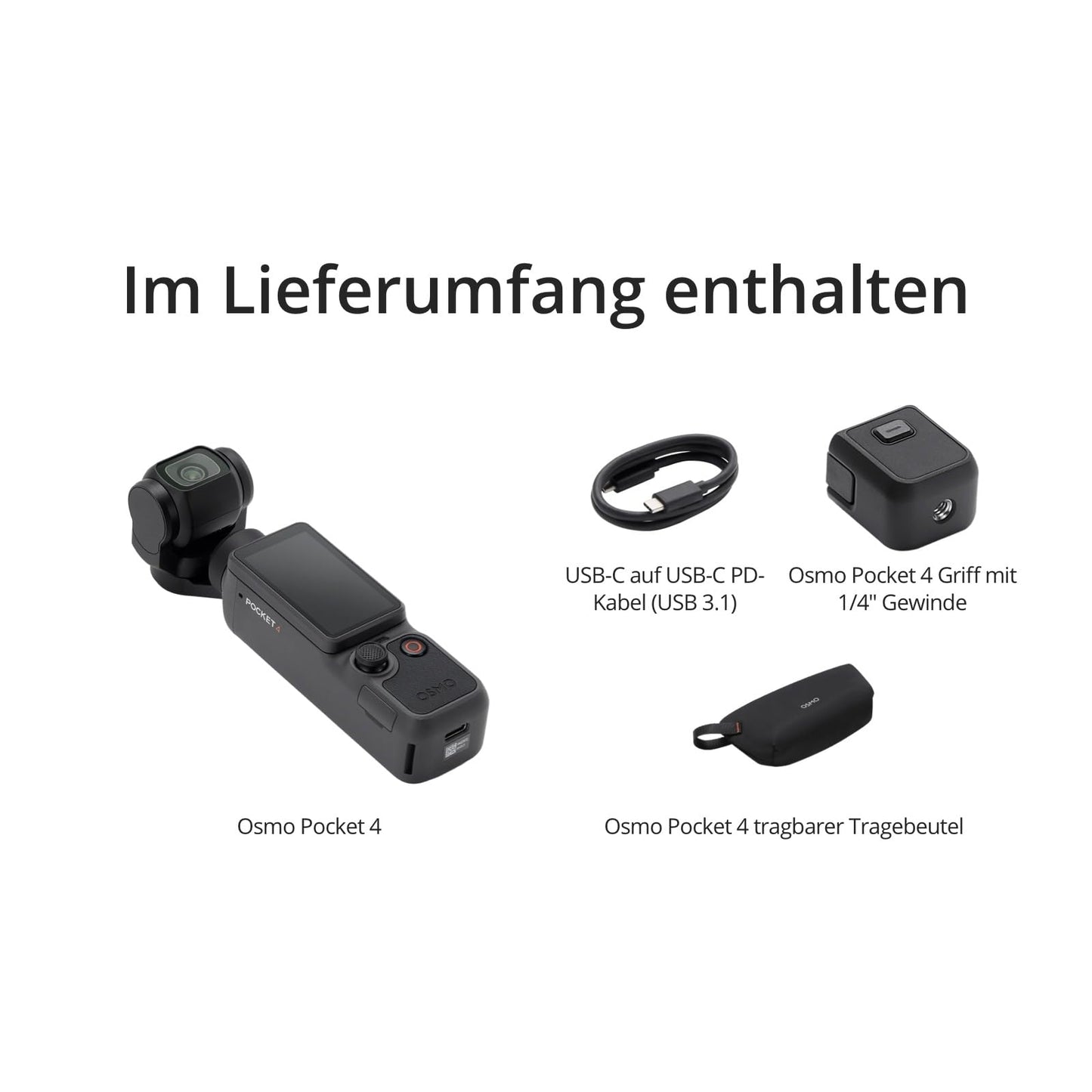 DJI Osmo Pocket 4 Essential Combo, pocket gimbal vlog camera, 1″ CMOS and 4K/240fps, 3‑axis stabilization, 2× lossless zoom, 14‑level dynamic range, 107 GB of built-in memory - 6937224136502