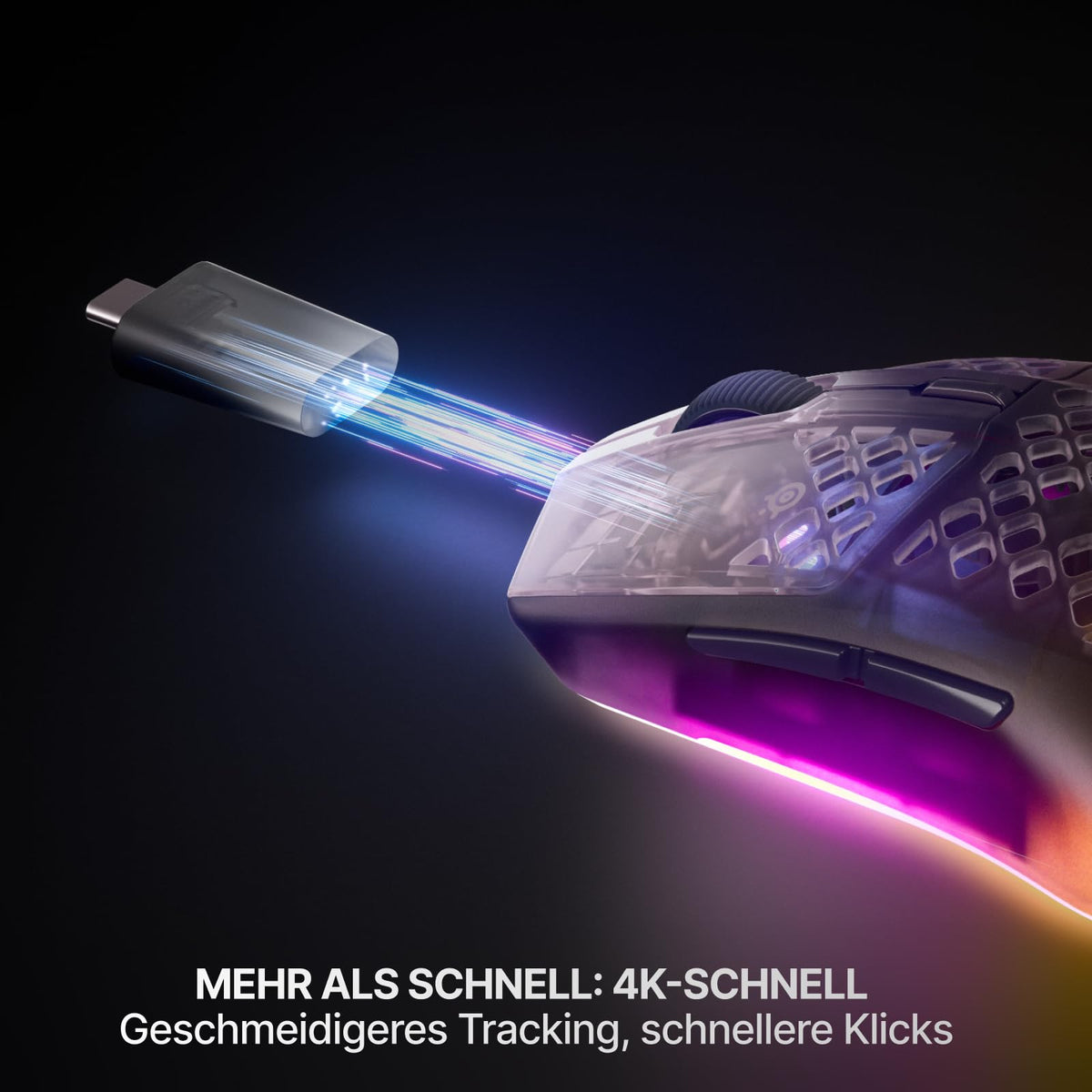 SteelSeries Aerox 3 Wireless Gen 2 – Ultra-light 68g gaming mouse, 4K polling, 26K DPI optical sensor, 200 hours battery life, IP54, 80 million clicks, RGB, pure PTFE glide feet, Shadow. - 62717