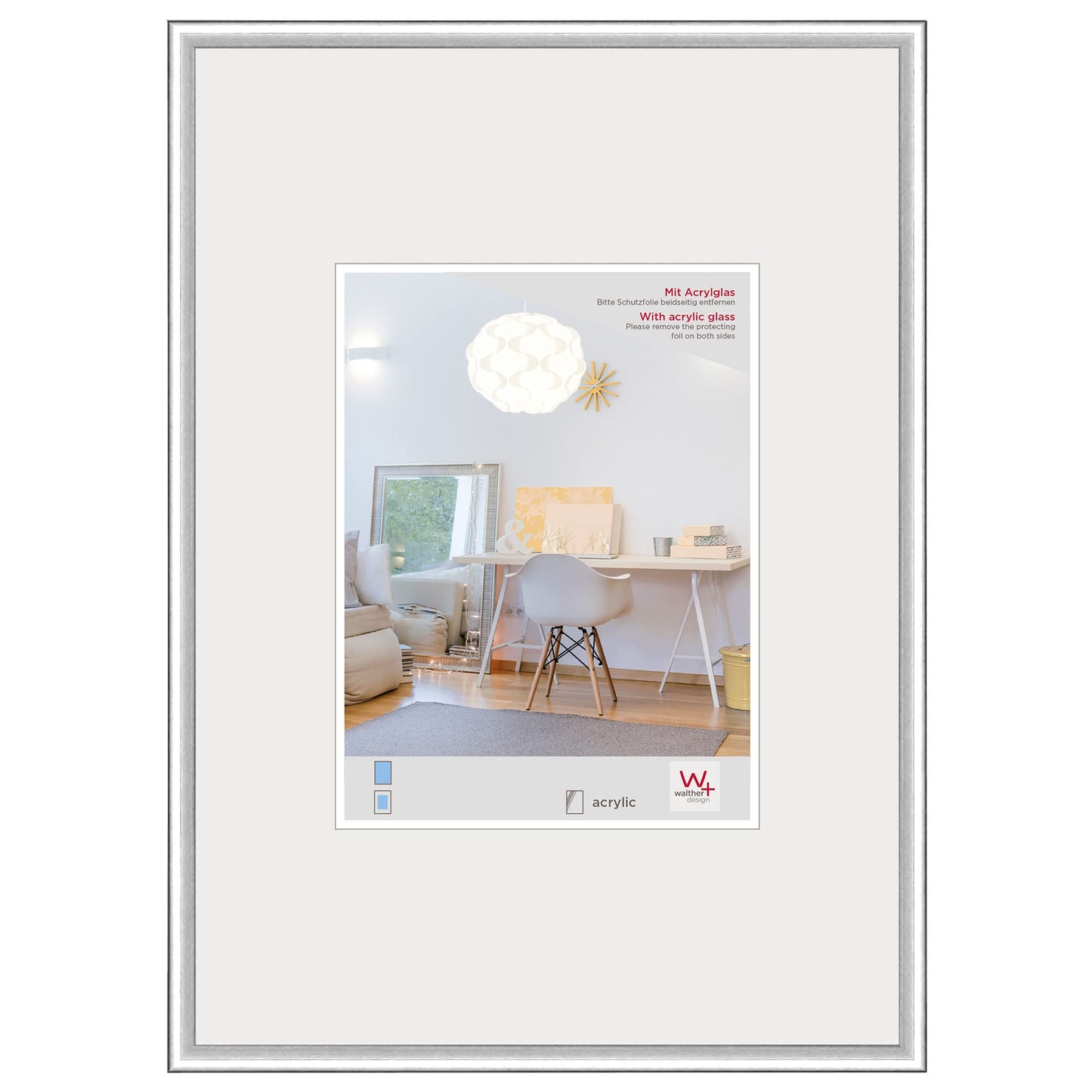 walther design picture frame silver 50 x 60 cm with artificial glass, New Lifestyle plastic frame KVX060S