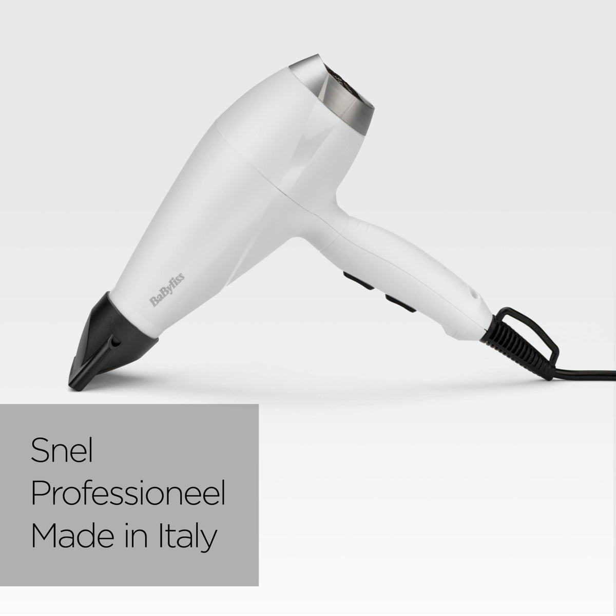 BaByliss Hair Dryer Speed Pro 2000W – Professional AC Hair Dryer, Made in Italy, Lightweight and with Anti-Frizz Ion Technology, 3 Temperature and 2 Speed Settings, White, 6704WE