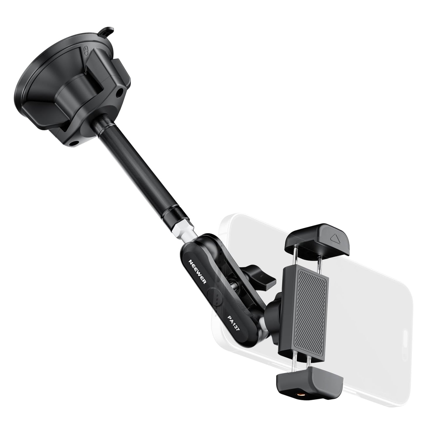 NEEWER Car Mobile Phone Holder 360° Rotating Vacuum Suction Cup Metal Mobile Phone Holder with Extended Magic Arm Compatible with iPhone Samsung, for Windscreen Skylight Glass Navigation Video, PA137