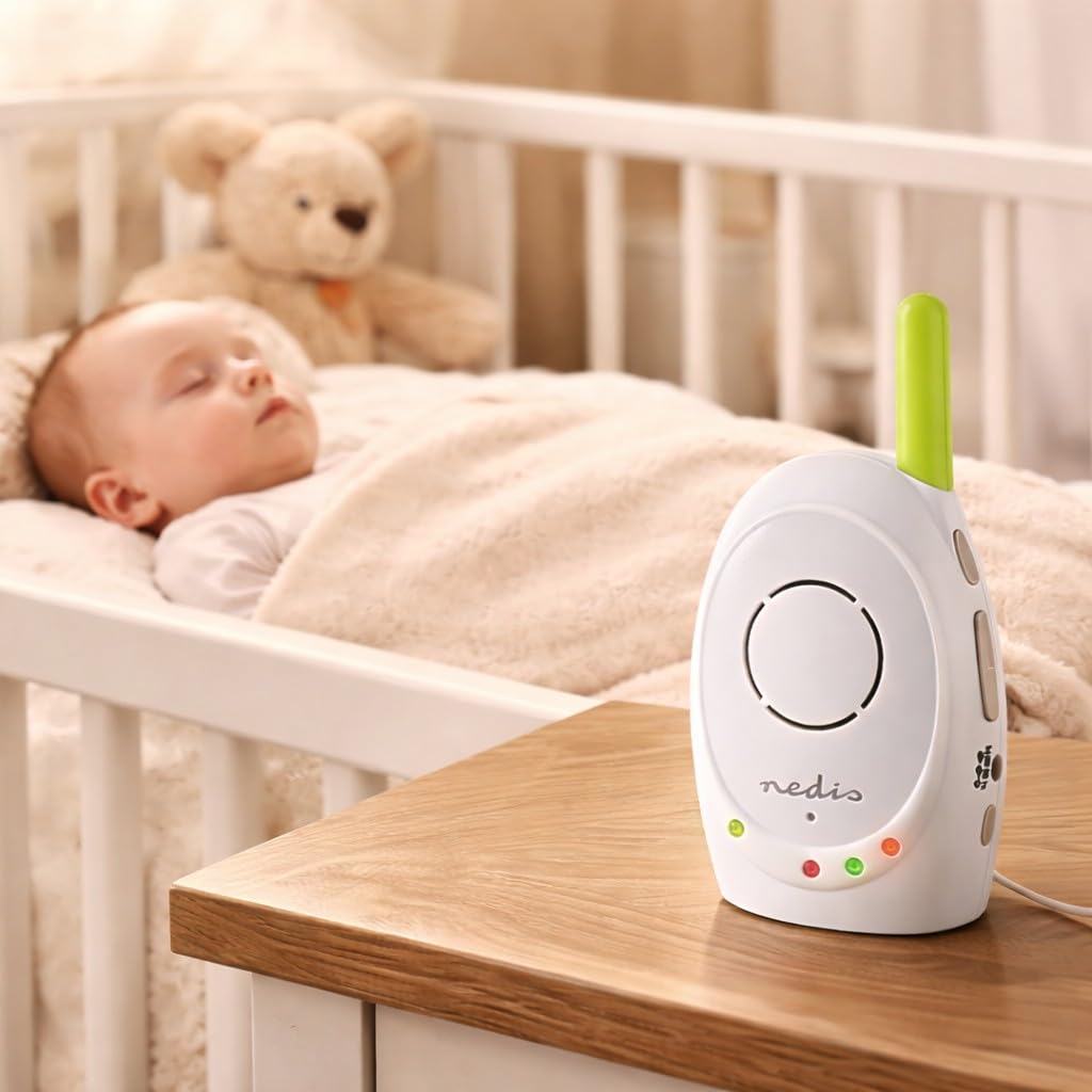 Nedis Audio-Baby-Monitor – Babyfoane fără fir cu funcție de intercomunicare și rază de 300 m – Set de 2 – Verde/Alb - BAMO110AUWT