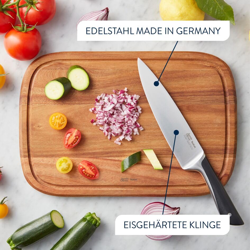 Tefal Jamie Oliver Cuțit pentru carne/șuncă 20 cm, performanță de tăiere ridicată, design inconfundabil, lame rezistente și durabile, oțel inoxidabil/negru, K2670255